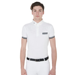 Polo de concours ajusté manches courtes homme avec inserts noirs Garen Equestro Blanc Polo de concours ajusté manches courtes homme avec inserts noirs Garen Equestro Blanc