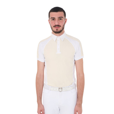 Polo de concours ajusté manches courtes homme 4 boutons Equestro Blanc antique