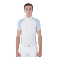Polo de concours ajusté manches courtes homme 4 boutons Equestro Bleu ciel