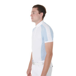 Polo de concours ajusté manches courtes homme 4 boutons Equestro Bleu ciel