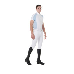 Polo de concours ajusté manches courtes homme 4 boutons Equestro Bleu ciel