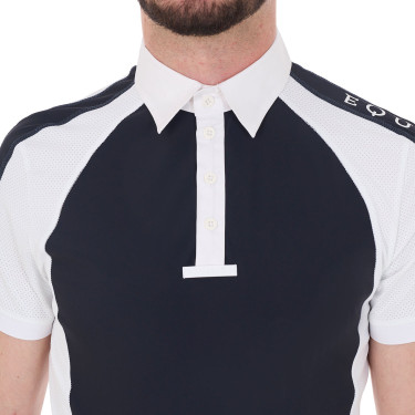 Polo de concours ajusté manches courtes homme 4 boutons Equestro Marine blazer Bleu marine