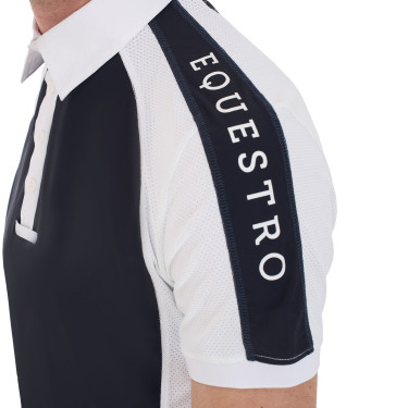 Polo de concours ajusté manches courtes homme 4 boutons Equestro Marine blazer Bleu marine