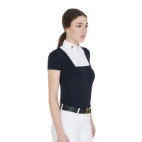 Polo de concours ajusté manches courtes femme Mariam Equestro Marine / blanc Bleu