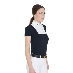 Polo de concours ajusté manches courtes femme Mariam Equestro Marine / blanc Bleu