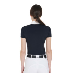 Polo de concours ajusté manches courtes femme Mariam Equestro Marine / blanc Bleu