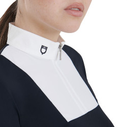 Polo de concours ajusté manches courtes femme Mariam Equestro Marine / blanc Bleu