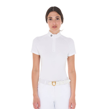 Polo de concours ajusté en stretch avec fermeture éclair et mesh femme Taline Equestro Polo de concours ajusté en stretch avec fermeture éclair et mesh femme Taline Equestro