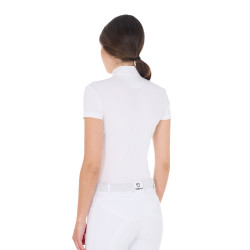 Polo de concours à col mandarin ajusté manches courtes femme Sally Equestro Blanc Polo de concours à col mandarin ajusté manches courtes femme Sally Equestro Blanc