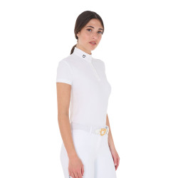 Polo de concours à col mandarin ajusté manches courtes femme Sally Equestro Blanc Polo de concours à col mandarin ajusté manches courtes femme Sally Equestro Blanc