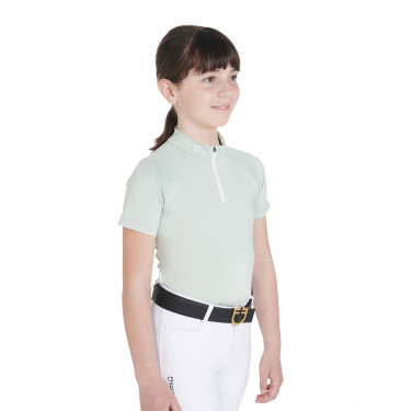 Polo d'entraînement technique manches courtes enfant avec fermeture éclair Equestro Vert clair