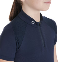 Polo d'entraînement technique manches courtes enfant avec fermeture éclair Equestro Marine Bleu marine