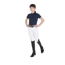 Polo d'entraînement technique manches courtes enfant avec fermeture éclair Equestro Marine Bleu marine