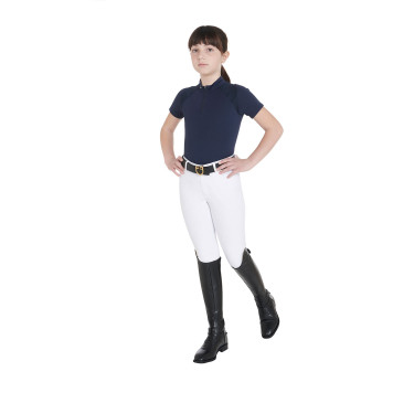Polo d'entraînement technique manches courtes enfant avec fermeture éclair Equestro Marine Bleu marine