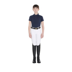 Polo d'entraînement technique manches courtes enfant avec fermeture éclair Equestro Marine Bleu marine
