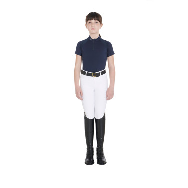 Polo d'entraînement technique manches courtes enfant avec fermeture éclair Equestro Marine Bleu marine