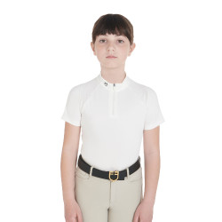 Polo d'entraînement technique manches courtes enfant avec fermeture éclair Equestro Blanc