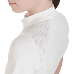 Polo d'entraînement technique manches courtes enfant avec fermeture éclair Equestro Blanc