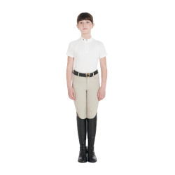Polo d'entraînement technique manches courtes enfant avec fermeture éclair Equestro Blanc
