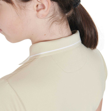 Polo d'entraînement technique enfant en tissu antibactérien Equestro Oxford tan Rose