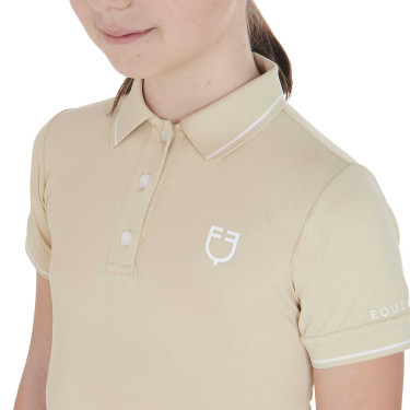 Polo d'entraînement technique enfant en tissu antibactérien Equestro Oxford tan Rose
