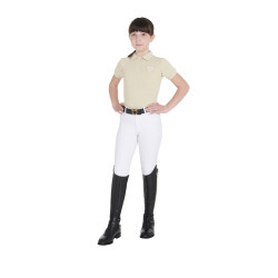 Polo d'entraînement technique enfant en tissu antibactérien Equestro Oxford tan Rose