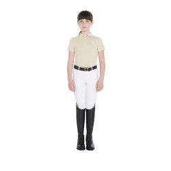 Polo d'entraînement technique enfant en tissu antibactérien Equestro Oxford tan Rose