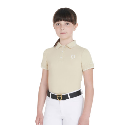 Polo d'entraînement technique enfant en tissu antibactérien Equestro Beige