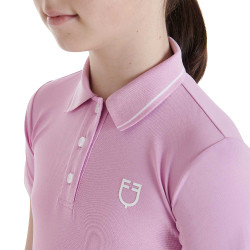 Polo d'entraînement technique enfant en tissu antibactérien Equestro Lilas Bleu