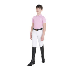 Polo d'entraînement technique enfant en tissu antibactérien Equestro Lilas Bleu