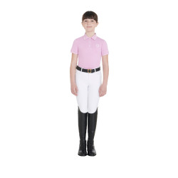 Polo d'entraînement technique enfant en tissu antibactérien Equestro Lilas Bleu