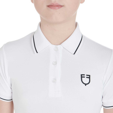 Polo d'entraînement technique enfant en tissu antibactérien Equestro Blanc