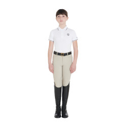 Polo d'entraînement technique enfant en tissu antibactérien Equestro Blanc