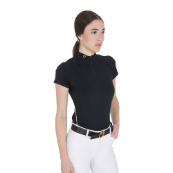Polo d'entraînement technique ajusté avec fermeture éclair femme Equestro Noir Polo d'entraînement technique ajusté avec fermeture éclair femme Equestro Noir