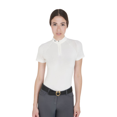 Polo d'entraînement technique ajusté avec fermeture éclair femme Equestro Blanc