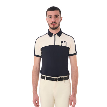 Polo d'entraînement bicolore ajusté manches courtes avec fermeture éclair homme Equestro Polo d'entraînement bicolore ajusté manches courtes avec fermeture éclair homme Equestro
