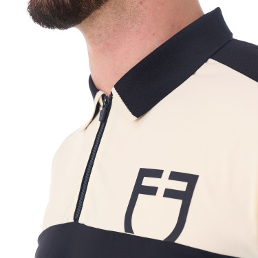 Polo d'entraînement bicolore ajusté manches courtes avec fermeture éclair homme Equestro Polo d'entraînement bicolore ajusté manches courtes avec fermeture éclair homme Equestro