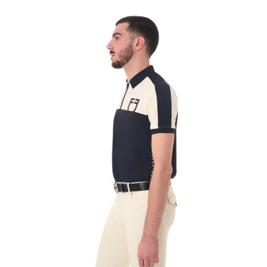 Polo d'entraînement bicolore ajusté manches courtes avec fermeture éclair homme Equestro Polo d'entraînement bicolore ajusté manches courtes avec fermeture éclair homme Equestro