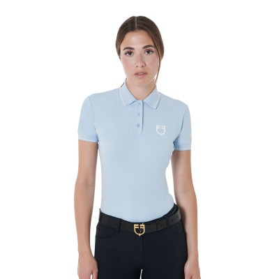 Polo d'entraînement ajusté en tissu respirant femme Equestro Bleu ciel