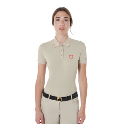 Polo d'entraînement ajusté en tissu respirant femme Equestro Oxford tan / rouge coquelicot Beige