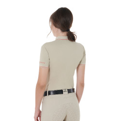 Polo d'entraînement ajusté en tissu respirant femme Equestro Oxford tan / rouge coquelicot Beige