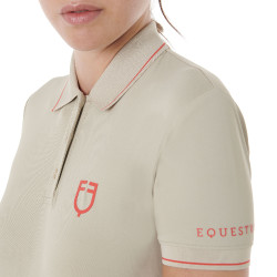 Polo d'entraînement ajusté en tissu respirant femme Equestro Oxford tan / rouge coquelicot Beige