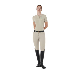 Polo d'entraînement ajusté en tissu respirant femme Equestro Oxford tan / rouge coquelicot Beige