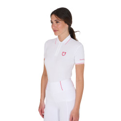 Polo d'entraînement ajusté en tissu respirant femme Equestro Blanc / chèvrefeuille