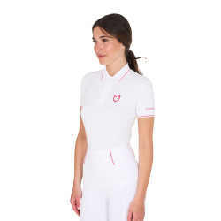 Polo d'entraînement ajusté en tissu respirant femme Equestro Blanc / chèvrefeuille