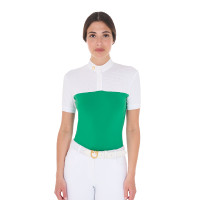 Polo ajusté en tissu technique et mesh manches courtes femme Equestro Vert outremer
