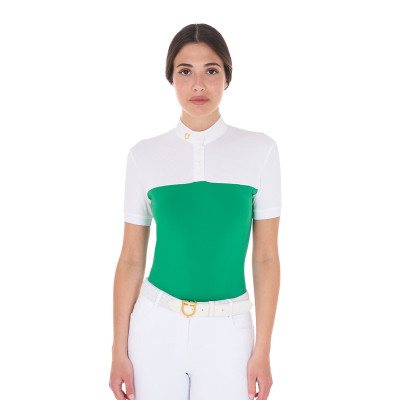 Polo ajusté en tissu technique et mesh manches courtes femme Equestro Vert outremer