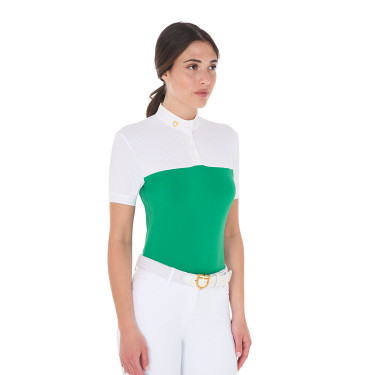Polo ajusté en tissu technique et mesh manches courtes femme Equestro Polo ajusté en tissu technique et mesh manches courtes femme Equestro
