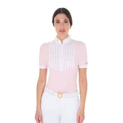 Polo ajusté en coton plissé manches courtes femme Equestro Ballerine