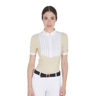 Polo ajusté en coton plissé manches courtes femme Equestro Polo ajusté en coton plissé manches courtes femme Equestro
